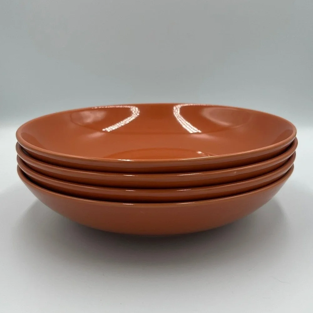 IKEA Fargklar Salad Bowls 4pc 9.5in Rust Orange Very Good Glossy Stoneware - Picture 2 of 8